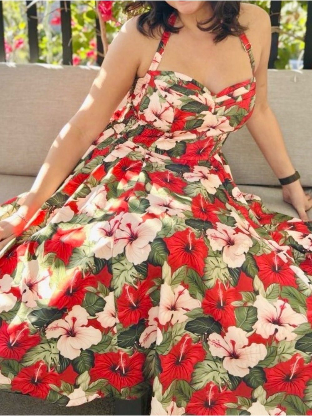 NWT - Boulevard Nights Floral Halter Swing Dress - Red & White